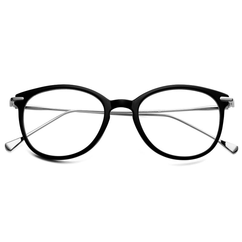 COASION Vintage Round Clear Glasses Non-Prescription Eyeglasses Frames for Women Men (Matte Black/Silver) - Image 1